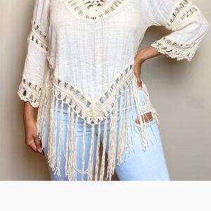 Adrianna by Howard fringe hem blouse#oversized Crochet Fringe Top